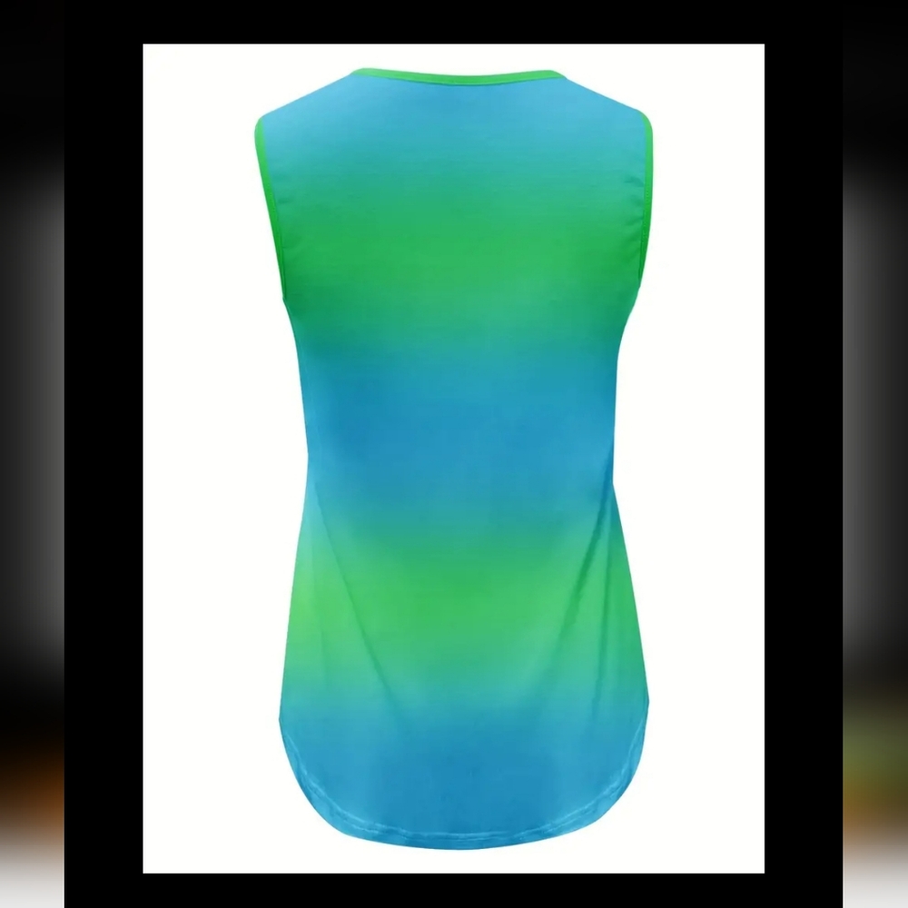 Lovely Gradient Ombre Tank Top Casual Crew Neck Summer Sleeveless Sz 12 - Picture 3 of 7